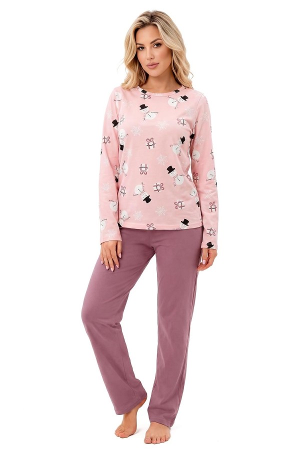 Pijama dama Donna Snowman Plum maneca lunga