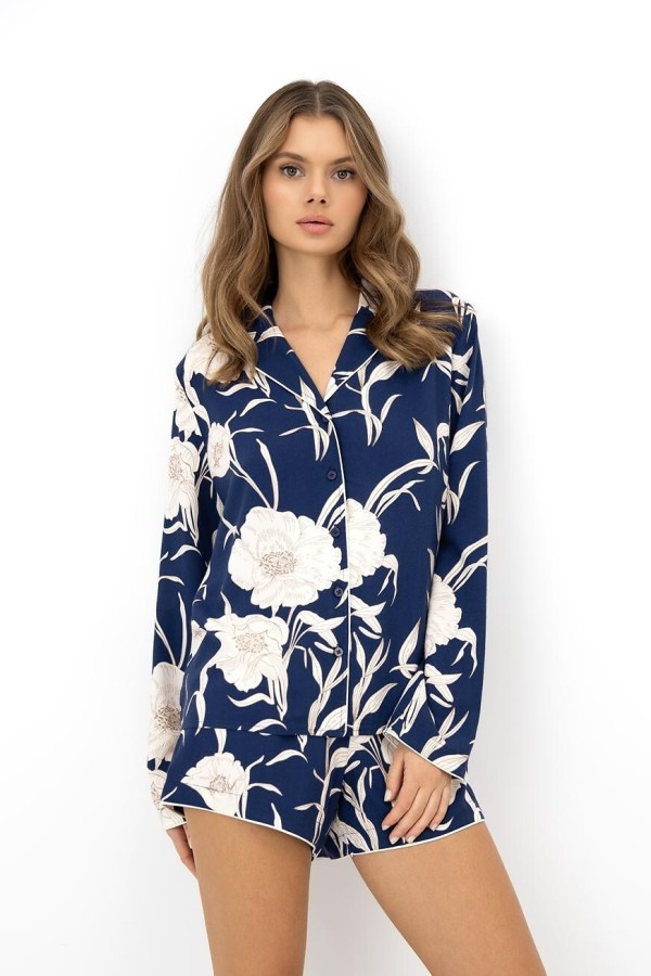 Pijama dama Sensis Linnea maneca lunga cu nasturi